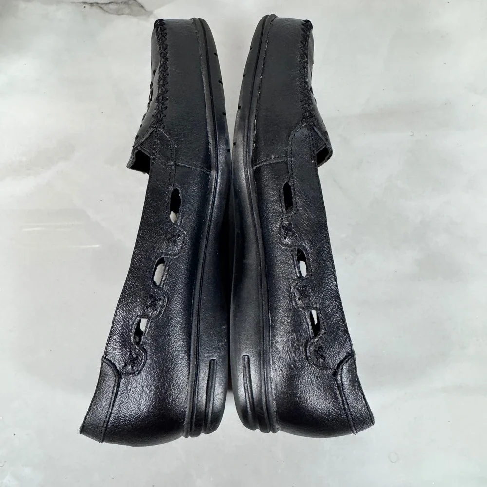 Dr Scholl's Vintage Black Leather Comfort Flats Moc Toe Slip On Grannycore 6.5 M - Picture 4 of 12
